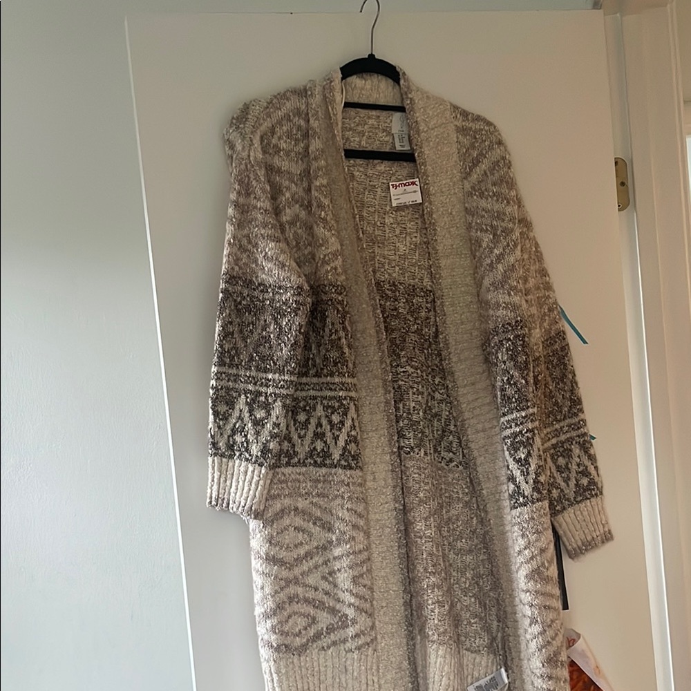 Joie Cream and Gray Geometric Cardigan Sweater